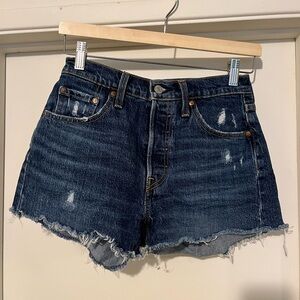 Levi's Women's Premium 501 Original Shorts ​​​​​- Dark Wash, Distressed